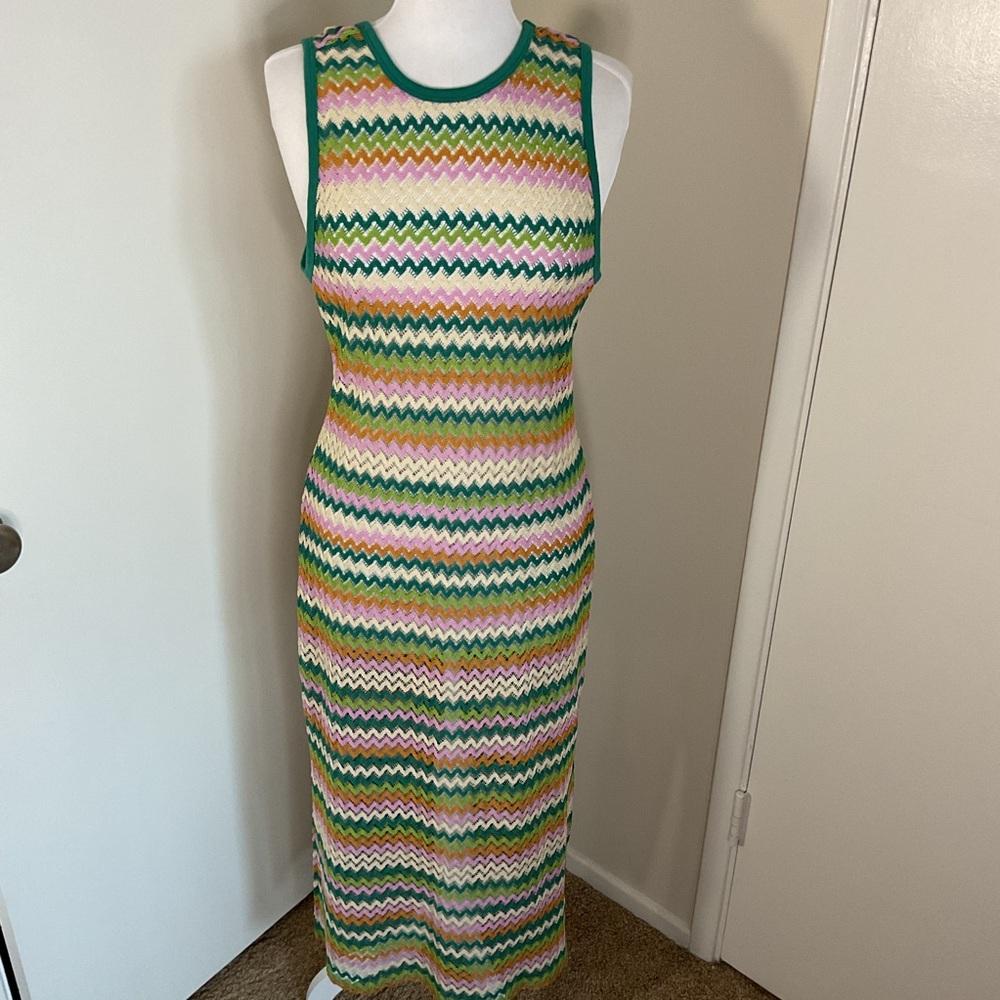 Miken Swim Colorful Knit Chevron Swim Coverup Sleeveless Zig Zag Pattern Size XL - Picture 2 of 8